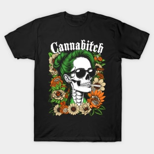 Canna Weed Smoker Stoner Skeleton 420 Pot T-Shirt